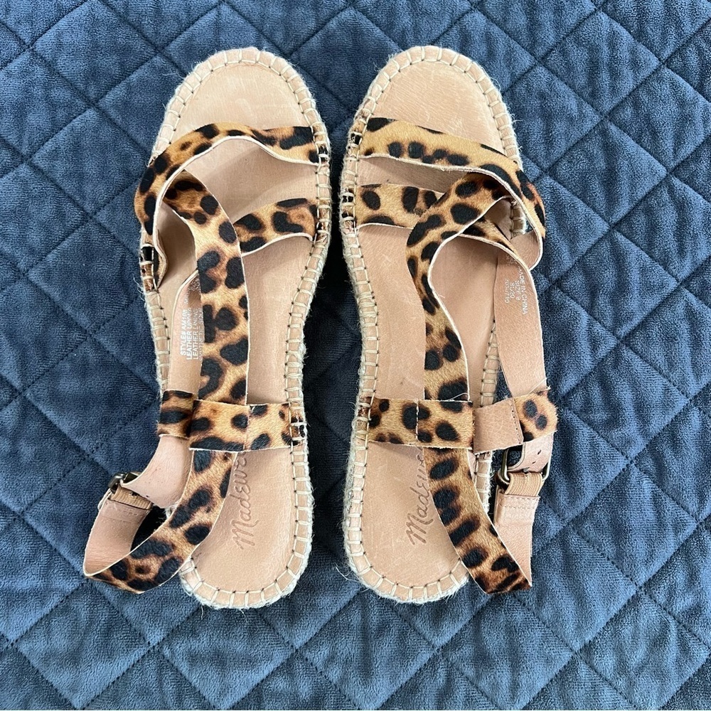 Madewell wedge Sandals Women size 9 Leopard Animal Print Malia Espadrille - Picture 4 of 12